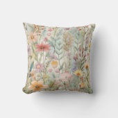 パステルピンクパープルイエローワイルドフラワーズセージグリーン クッション (正面)