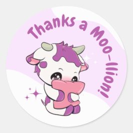 パステルピンクパープルカウホワイトクラウドサンキュー ラウンドシール