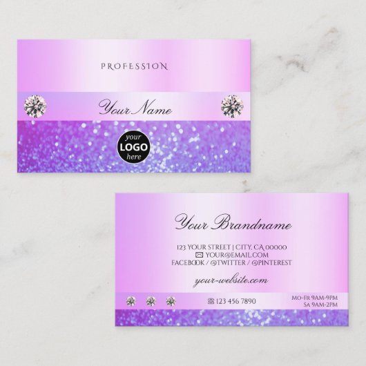 パステルピンクパープルグリッタージュエリー&ロゴグラマー 名刺 (正面/裏面)