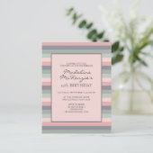 パステルピンクパープルグリーンストライプ誕生日招待状 ポストカード (スタンド正面)
