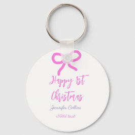 パステルピンクパープルハッピー1stクリスマスボウ名da キーホルダー
