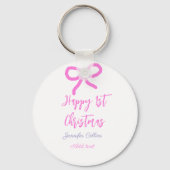 パステルピンクパープルハッピー1stクリスマスボウ名da キーホルダー (裏面)