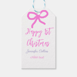 パステルピンクパープルハッピー1stクリスマスボウ名da ギフトタグ