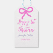 パステルピンクパープルハッピー1stクリスマスボウ名da ギフトタグ (裏面)
