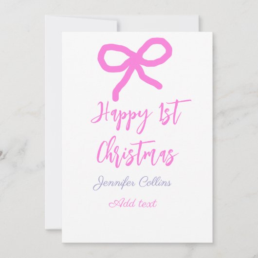 パステルピンクパープルハッピー1stクリスマスボウ名da シーズンカード (正面)