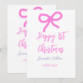 パステルピンクパープルハッピー1stクリスマスボウ名da シーズンカード (正面/裏面)