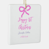 パステルピンクパープルハッピー1stクリスマスボウ名da セラミックオーナメント (右)
