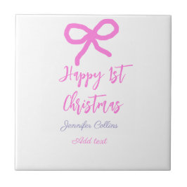 パステルピンクパープルハッピー1stクリスマスボウ名da タイル