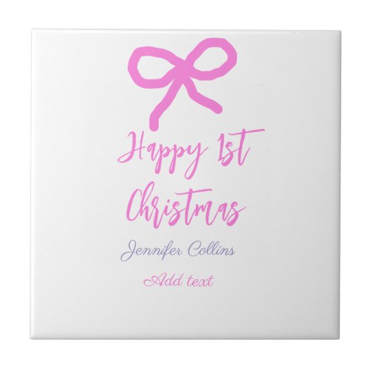 パステルピンクパープルハッピー1stクリスマスボウ名da タイル (正面)