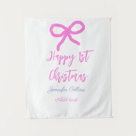 パステルピンクパープルハッピー1stクリスマスボウ名da タペストリー