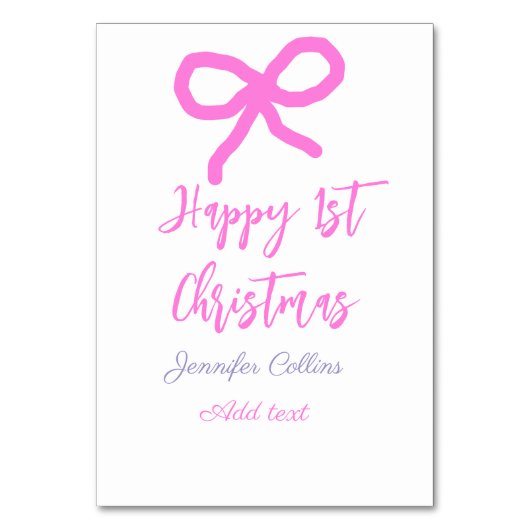 パステルピンクパープルハッピー1stクリスマスボウ名da テーブルナンバー (正面)