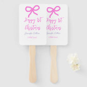 パステルピンクパープルハッピー1stクリスマスボウ名da ハンドファン (正面&裏面)