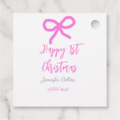 パステルピンクパープルハッピー1stクリスマスボウ名da フェイバータグ (裏面)