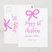 パステルピンクパープルハッピー1stクリスマスボウ名da ポストカード (正面/裏面)