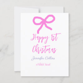 パステルピンクパープルハッピー1stクリスマスボウ名da ポストカード