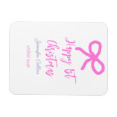 パステルピンクパープルハッピー1stクリスマスボウ名da マグネット (横)