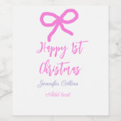 パステルピンクパープルハッピー1stクリスマスボウ名da ワインラベル (シングルラベル)