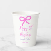 パステルピンクパープルハッピー1stクリスマスボウ名da 紙コップ (裏面)