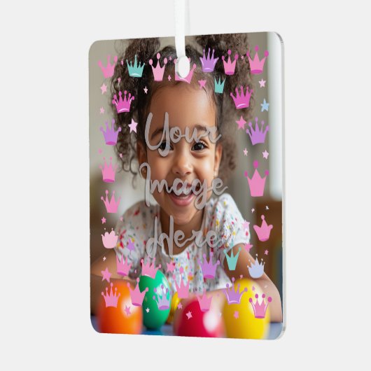 パステルピンクパープルプリンセスクラウンフォト メタルオーナメント (正面左)