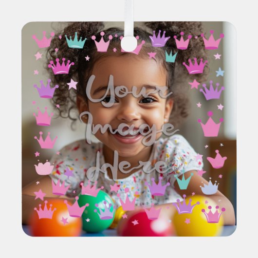 パステルピンクパープルプリンセスクラウンフォト メタルオーナメント (正面)