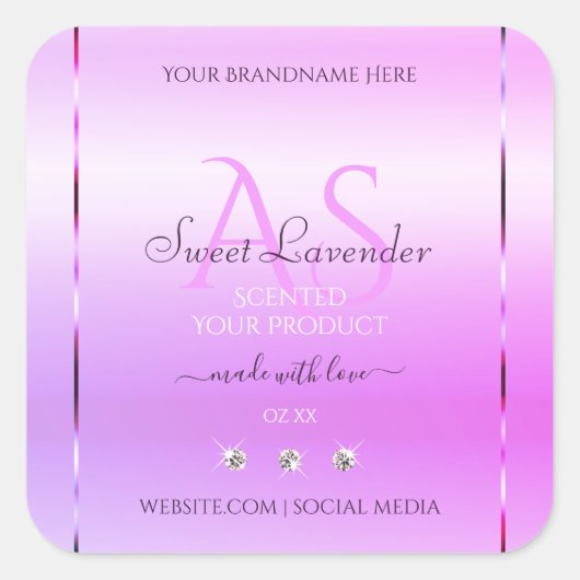 パステルピンクパープル製品ラベルジュエリーモノグラム スクエアシール (正面)