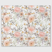 パステルピンクピーチオリーブフローラ離れパターン ラッピングペーパー (フラット)
