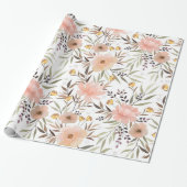 パステルピンクピーチオリーブフローラ離れパターン ラッピングペーパー (アンロールド)