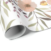 パステルピンクピーチオリーブフローラ離れパターン ラッピングペーパー (ロールコーナー)