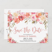 パステルピンクピーチバラフローラ保存日付 案内ポストカード (正面/裏面)