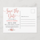 パステルピンクピーチバラフローラ保存日付 案内ポストカード (裏面)