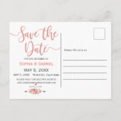 パステルピンクピーチバラフローラ写真の保存日付 案内ポストカード (裏面)