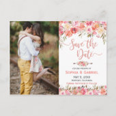 パステルピンクピーチバラフローラ写真の保存日付 案内ポストカード (正面)