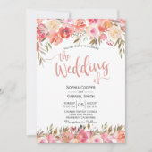 パステルピンクピーチバラフローラ結婚式招待状 招待状 (正面)