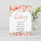 パステルピンクピーチバラフローラ結婚式招待状 招待状 (スタンド正面)
