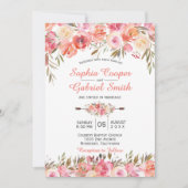 パステルピンクピーチバラフローラ結婚式招待状 招待状 (正面)