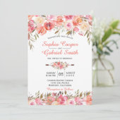 パステルピンクピーチバラフローラ結婚式招待状 招待状 (スタンド正面)
