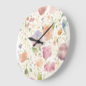 パステルピンクピーチ薄紫ワイルドフラワーズ花模様バイアヴァ ラージ壁時計 (傾斜)