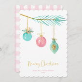 パステルピンクファームハウスチェッククリスマスオーナメント シーズンカード (正面/裏面)
