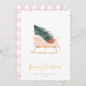 パステルピンクファームハウスプレイドチェッククリスマススススリー シーズンカード (正面/裏面)