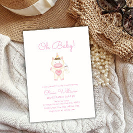 パステルピンクフェアリーユニコーンボトルガールベビーシャワー 招待状