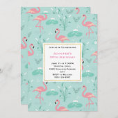 パステルピンクフラミンゴスオングリーンパターン誕生日 招待状 (正面/裏面)