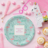 パステルピンクフラミンゴスグリーンパターン誕生日 ペーパープレート (パーティー)