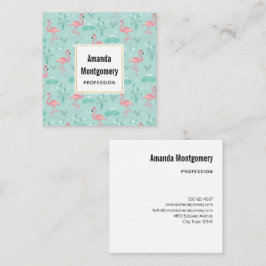 パステルピンクフラミンゴスグリーンパターン スクエア名刺