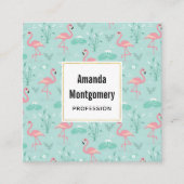 パステルピンクフラミンゴスグリーンパターン スクエア名刺 (正面)