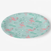 パステルピンクフラミンゴスグリーンパターン ペーパープレート (アングル)