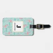 パステルピンクフラミンゴスグリーンパターン ラゲッジタグ (正面横)