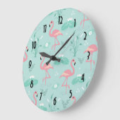 パステルピンクフラミンゴスグリーンパターン ラージ壁時計 (傾斜)