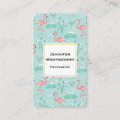 パステルピンクフラミンゴスグリーンパターン 名刺 (正面)