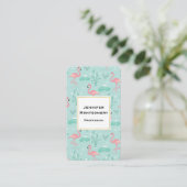 パステルピンクフラミンゴスグリーンパターン 名刺 (スタンド正面)