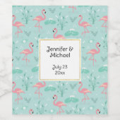 パステルピンクフラミンゴスグリーンパタ結婚ーン ワインラベル (シングルラベル)